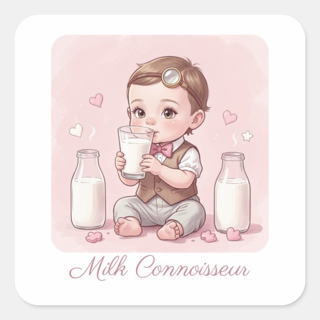 Pegatina Cuadrada Milk Connoisseur Baby Boy Print Nursery (Anverso)