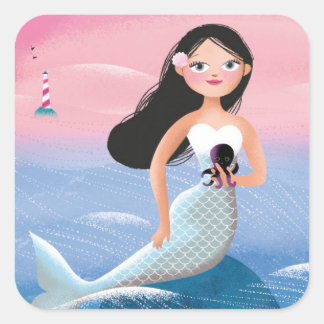 Pegatina Cuadrada Milla, el ilustracion de la sirena