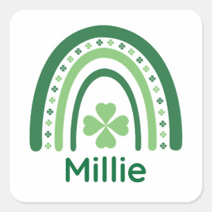 Pegatina Cuadrada Millie Name Clover Boho Rainbow