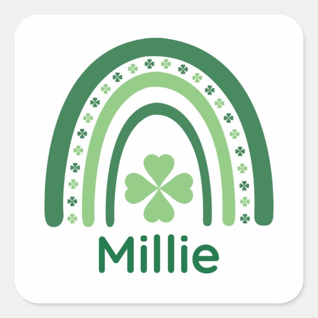Pegatina Cuadrada Millie Name Clover Boho Rainbow (Anverso)
