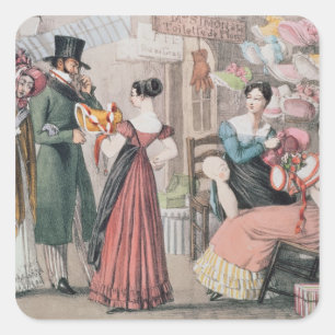 Pegatina Cuadrada Milliners, impresos por Charles Joseph