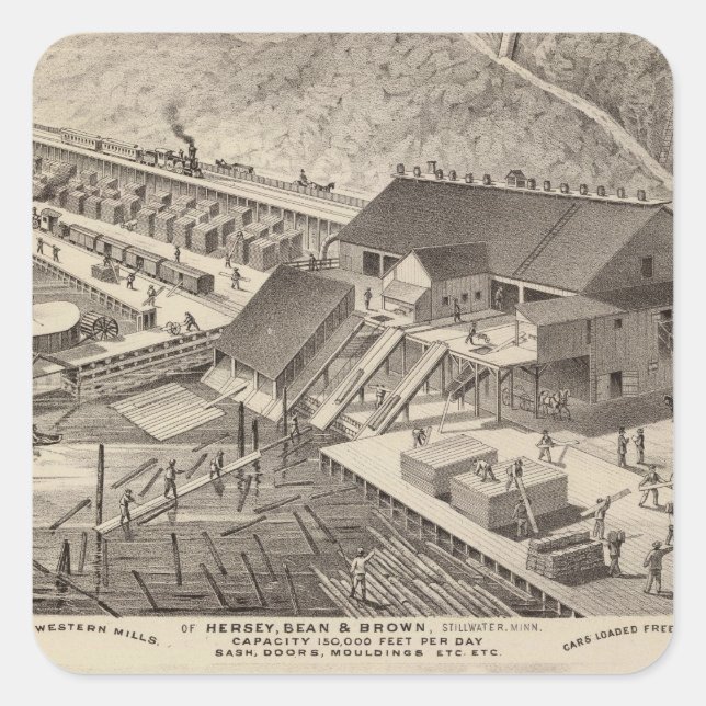 Pegatina Cuadrada Mills del Noroeste de Hersey, Minnesota (Anverso)