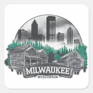 Pegatina Cuadrada Milwaukee City Wisconsin Estados Unidos