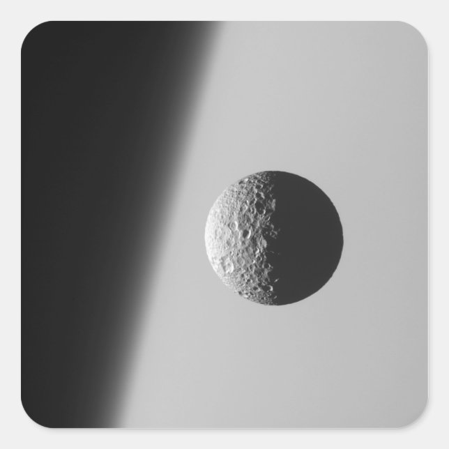 Pegatina Cuadrada Mimas de la luna de Saturno (Anverso)