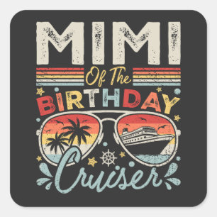 Pegatina Cuadrada Mimi de las vacaciones de crucero de cumpleaños