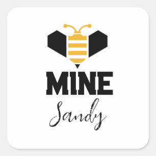 Pegatina Cuadrada Mina de abejas (nombre) Regalo romántico Minimalis
