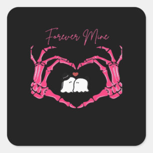 Pegatina Cuadrada Mina, Día de San Valentín Clásico - Skeleton Hands