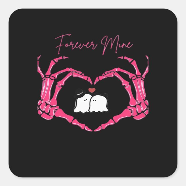Pegatina Cuadrada Mina, Día de San Valentín Clásico - Skeleton Hands (Anverso)