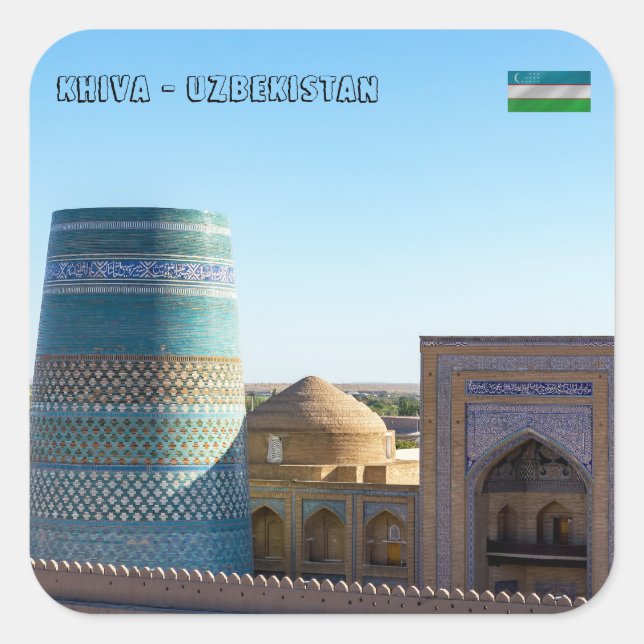 Pegatina Cuadrada Minarete de Kalta menor inacabado - Khiva, Uzbekis (Anverso)