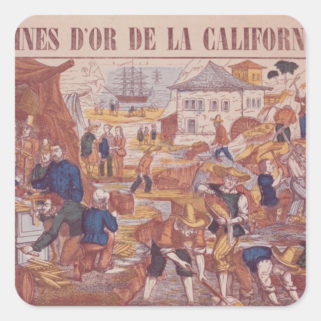 Pegatina Cuadrada Minas de oro de California (Anverso)