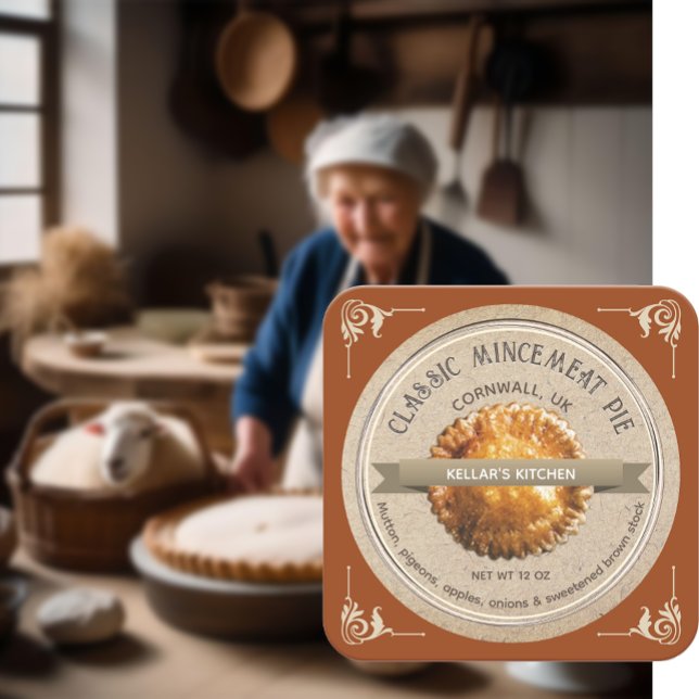 Pegatina Cuadrada MINCEMEAT CLÁSICO PIE Grunge Font Kraft Brown (Subido por el creador)