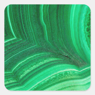 Pegatina Cuadrada Mineral de malaquita verde brillante