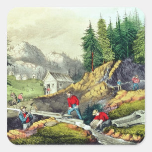 Pegatina Cuadrada Minería aurífera en California