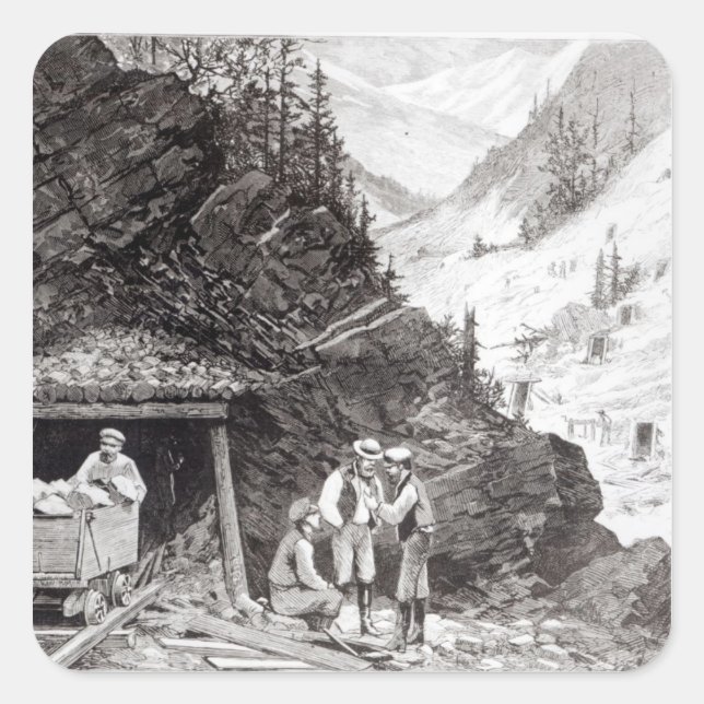 Pegatina Cuadrada Minería de oro y plata (Anverso)