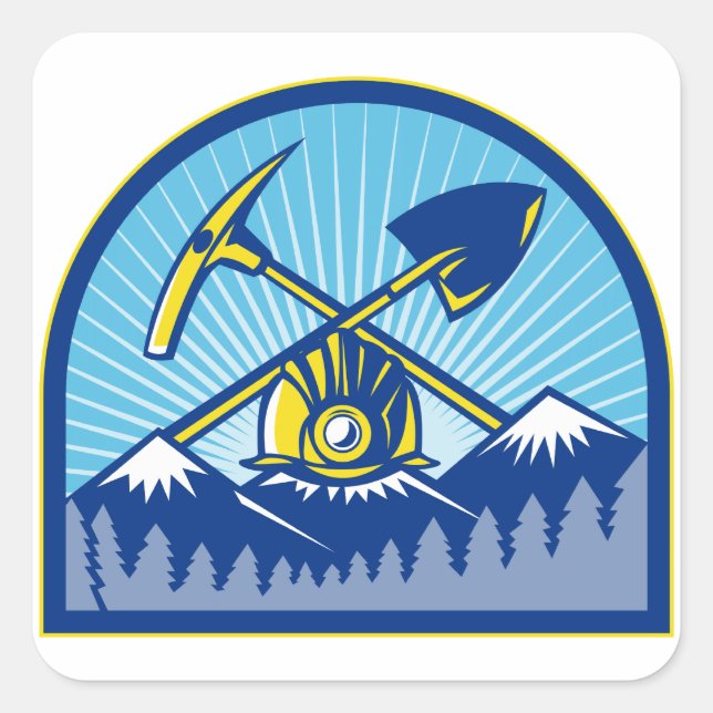 Pegatina Cuadrada Minero De Carbón Hardhat Escoge Ax Shoretro (Anverso)