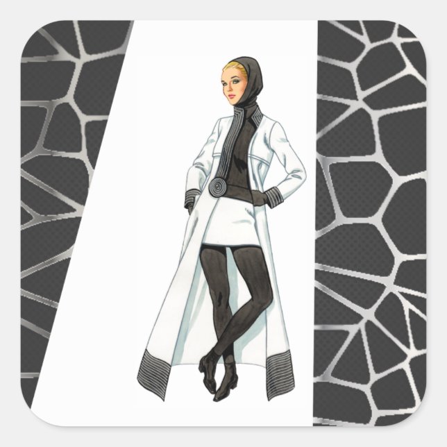 Pegatina Cuadrada Mini Camisas blancas y negras de mediados de siglo (Anverso)