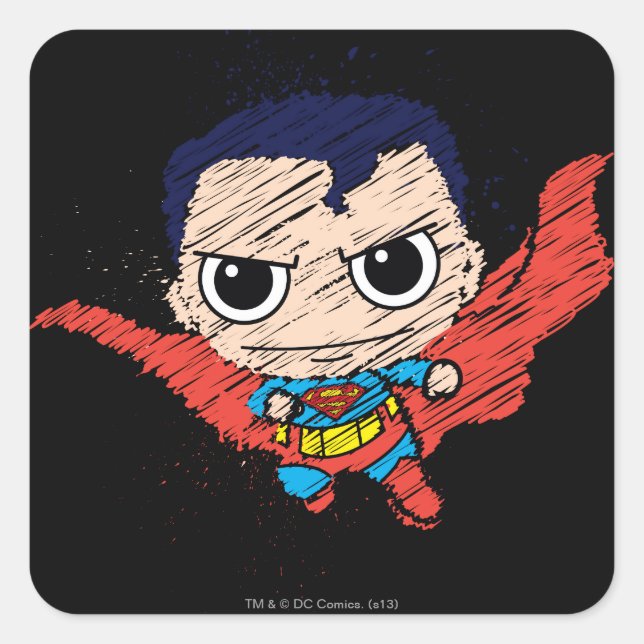Pegatina Cuadrada Mini Superman Sketch (Anverso)