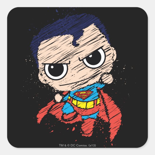 Pegatina Cuadrada Mini Superman Sketch - Volando (Anverso)