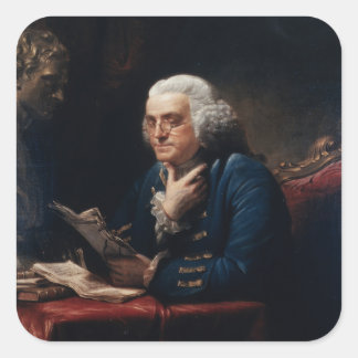 Pegatina Cuadrada Miniatura del Retrato, Benjamin Franklin Padre Fun