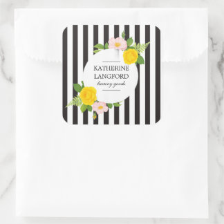 Pegatina Cuadrada Minima Corona Floral Salón de Belleza Rayado