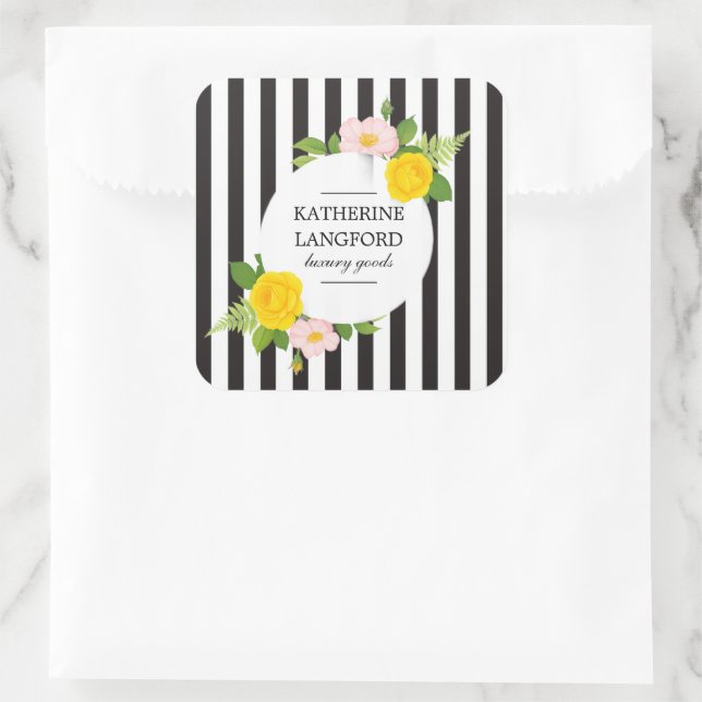 Pegatina Cuadrada Minima Corona Floral Salón de Belleza Rayado (Bolso)