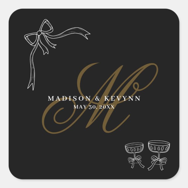 Pegatina Cuadrada Minimal and Chic  | Bow Wedding  (Anverso)