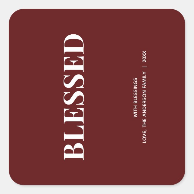 Pegatina Cuadrada Minimal BLESSED | Deep Red Holiday (Anverso)