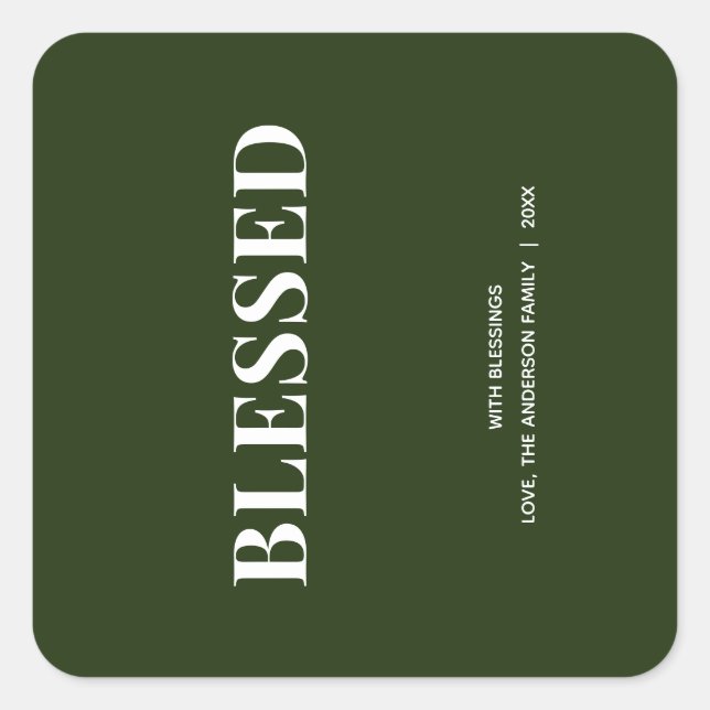Pegatina Cuadrada Minimal BLESSED | Forest Green Holiday (Anverso)