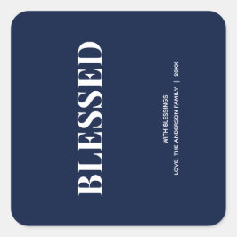 Pegatina Cuadrada Minimal BLESSED | Navy Blue Holiday