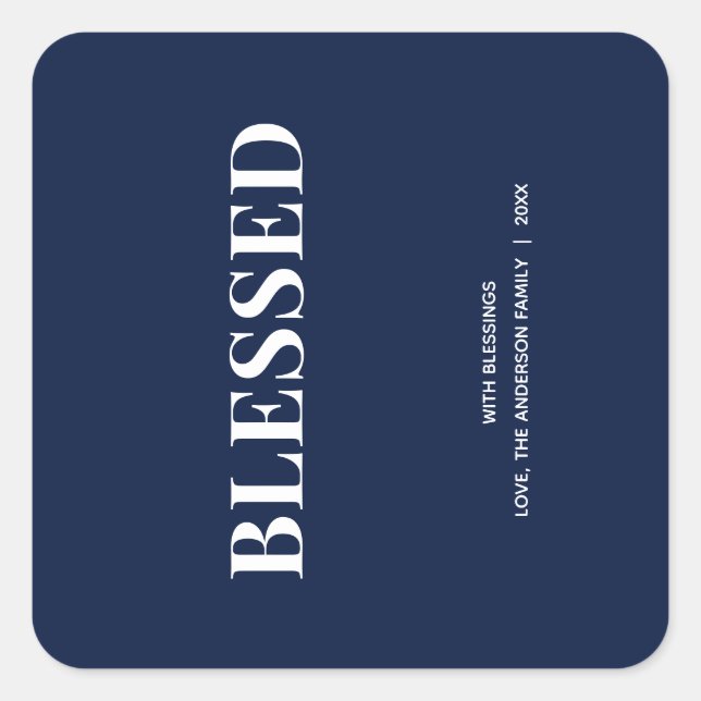 Pegatina Cuadrada Minimal BLESSED | Navy Blue Holiday (Anverso)