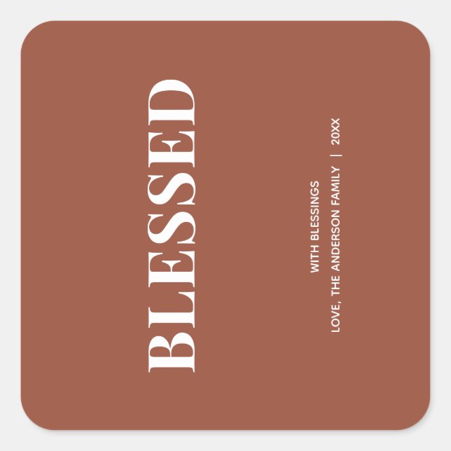 Pegatina Cuadrada Minimal BLESSED | Terracotta Navideña (Anverso)