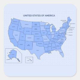 Pegatina Cuadrada Minimal Blue United States Map Illustration
