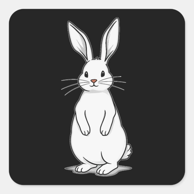 Pegatina Cuadrada Minimal Bunny Line Art – Easter Design Autocolante (Anverso)