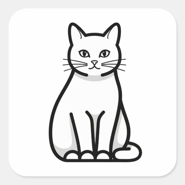 Pegatina Cuadrada Minimal Calm Cat Illustration (Anverso)