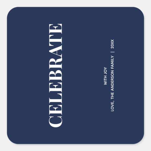Pegatina Cuadrada Minimal CELEBRATE | Navy Blue Holiday (Anverso)