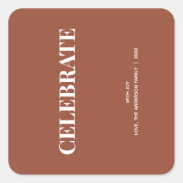 Pegatina Cuadrada Minimal CELEBRATE | Terracotta Navideña