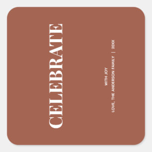 Pegatina Cuadrada Minimal CELEBRATE Terracotta Navideña