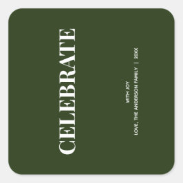Pegatina Cuadrada Minimal CELEBRATE | Verde Bosque Navideño