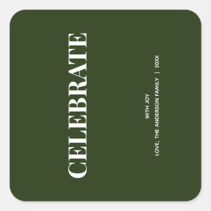 Pegatina Cuadrada Minimal CELEBRATE   Verde Bosque Navideño