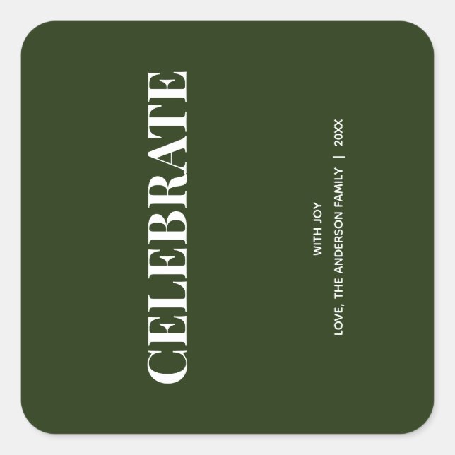 Pegatina Cuadrada Minimal CELEBRATE | Verde Bosque Navideño (Anverso)