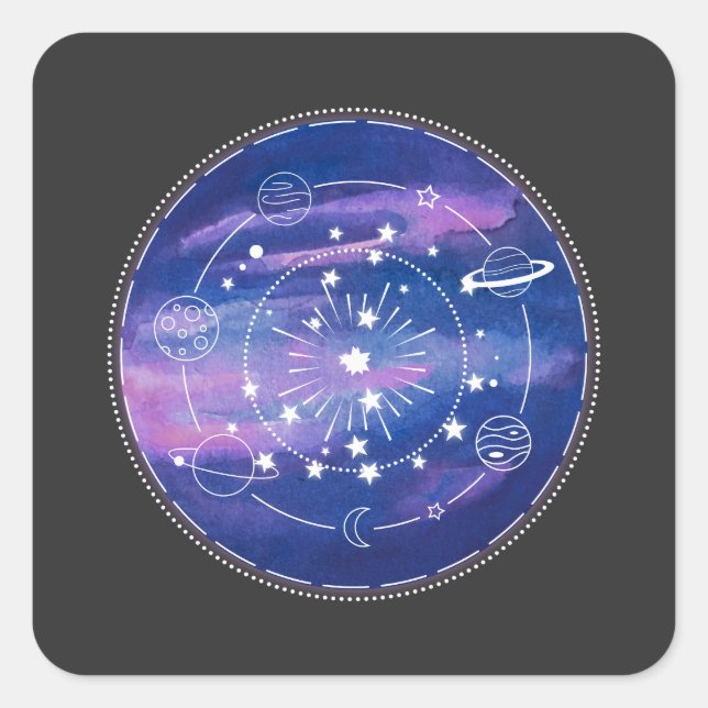 Pegatina Cuadrada Minimal Galaxy Moon Design | Cosmic Aesthetic Art (Anverso)
