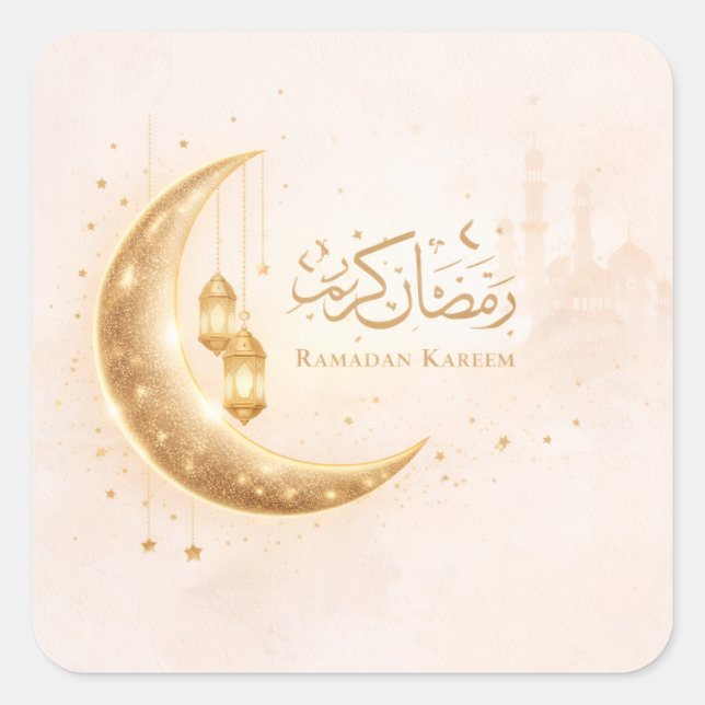 Pegatina Cuadrada Minimal Gold Ramadan Kareem Stick– Elegant Islamic (Anverso)