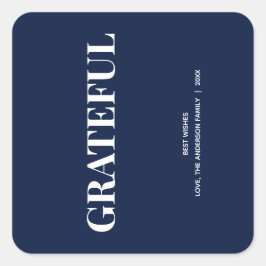 Pegatina Cuadrada Minimal GRATITUD | Azul Marino Navideño