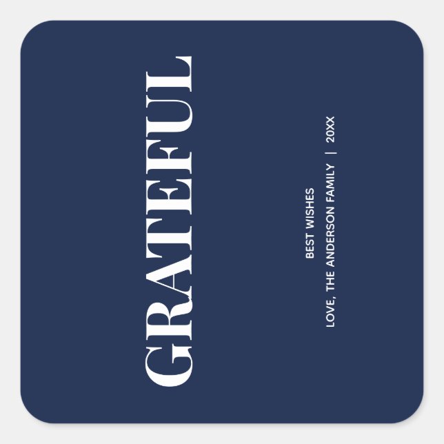 Pegatina Cuadrada Minimal GRATITUD | Azul Marino Navideño (Anverso)