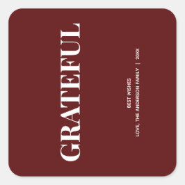 Pegatina Cuadrada Minimal GRATITUD | Deep Red Holiday