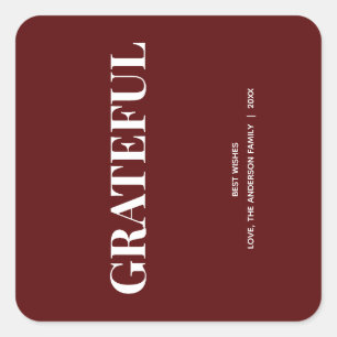 Pegatina Cuadrada Minimal GRATITUD   Deep Red Holiday