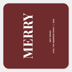 Pegatina Cuadrada Minimal MERRY   Deep Red Holiday
