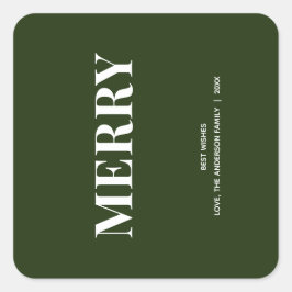 Pegatina Cuadrada Minimal MERRY | Forest Green Holiday
