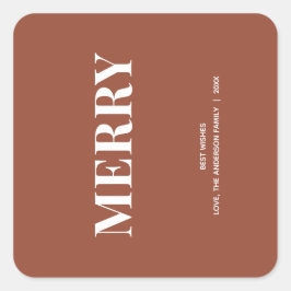 Pegatina Cuadrada Minimal MERRY | Terracotta Navideña