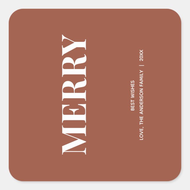 Pegatina Cuadrada Minimal MERRY | Terracotta Navideña (Anverso)